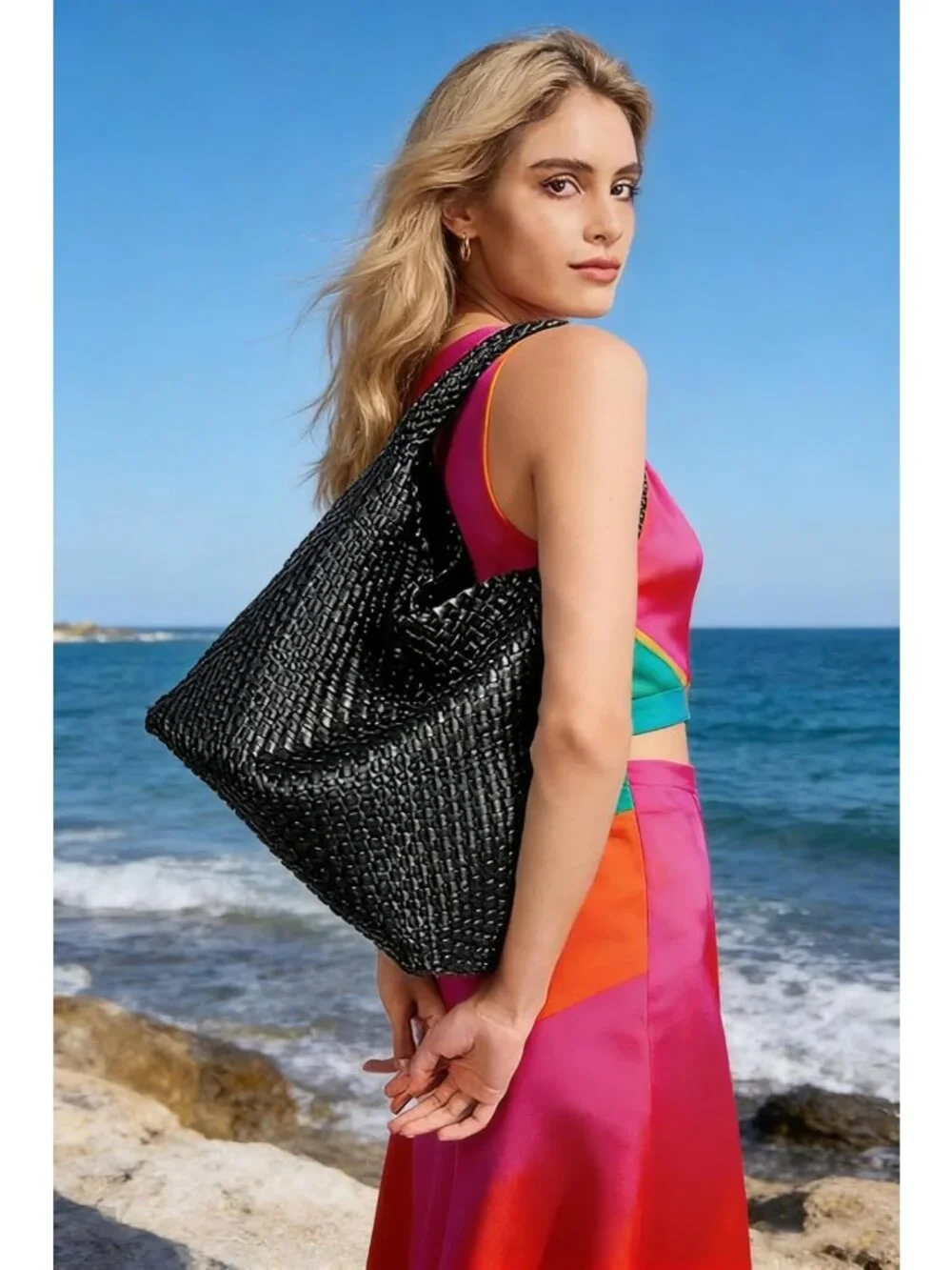 Stylish Woven Tote Bag with Purse - Large Handmade Shoulder Hobo Commuter Bag